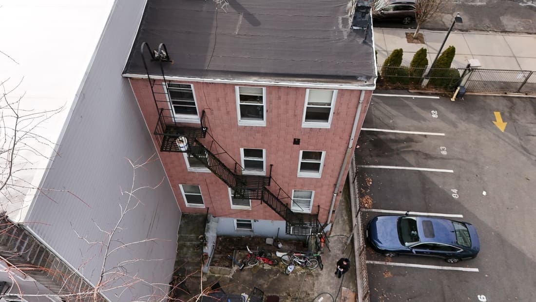 Drone field photograph, plate 002, 2026-01-09, New Jersey fire escape inspection by Oyster Fire Escape Inspections