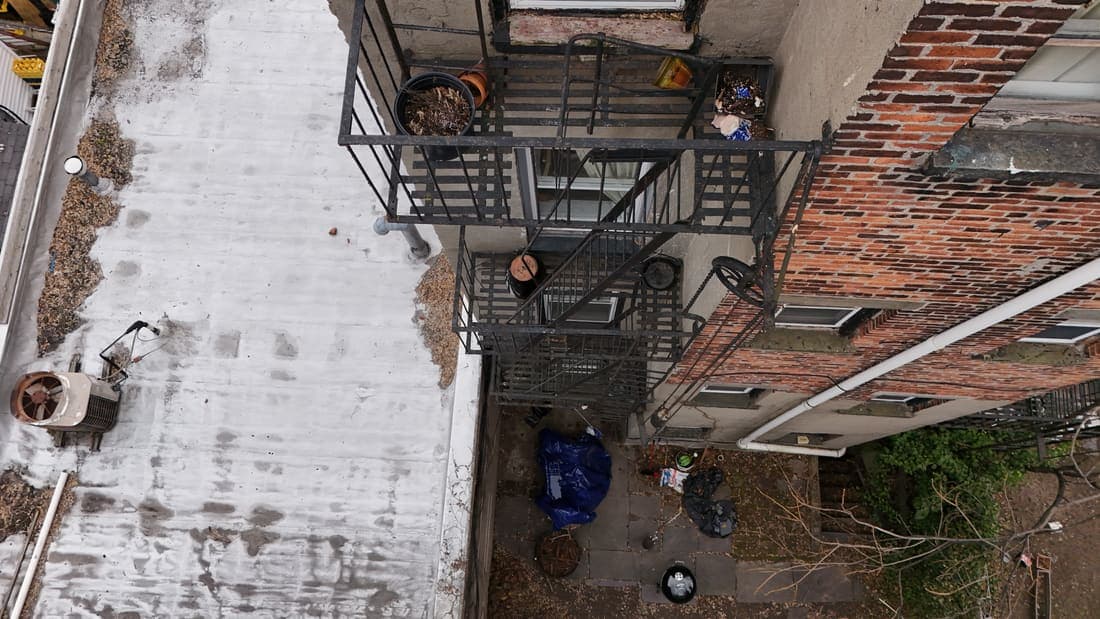 Drone field photograph, plate 010, 2026-01-14, New Jersey fire escape inspection by Oyster Fire Escape Inspections