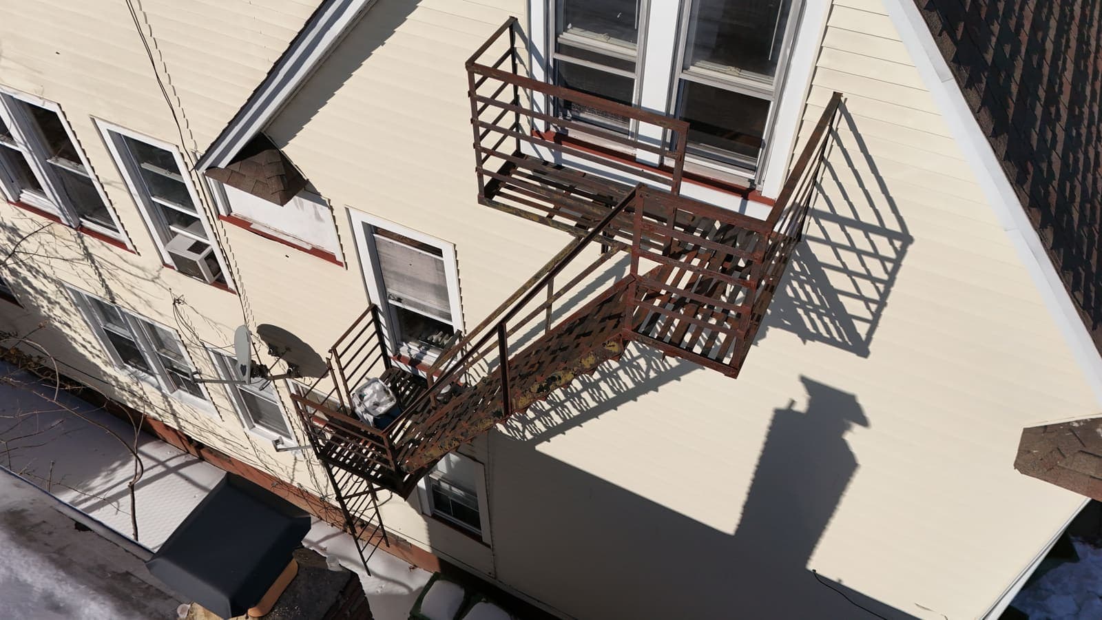 Drone field photograph, plate 014, 2026-01-30, New Jersey fire escape inspection by Oyster Fire Escape Inspections