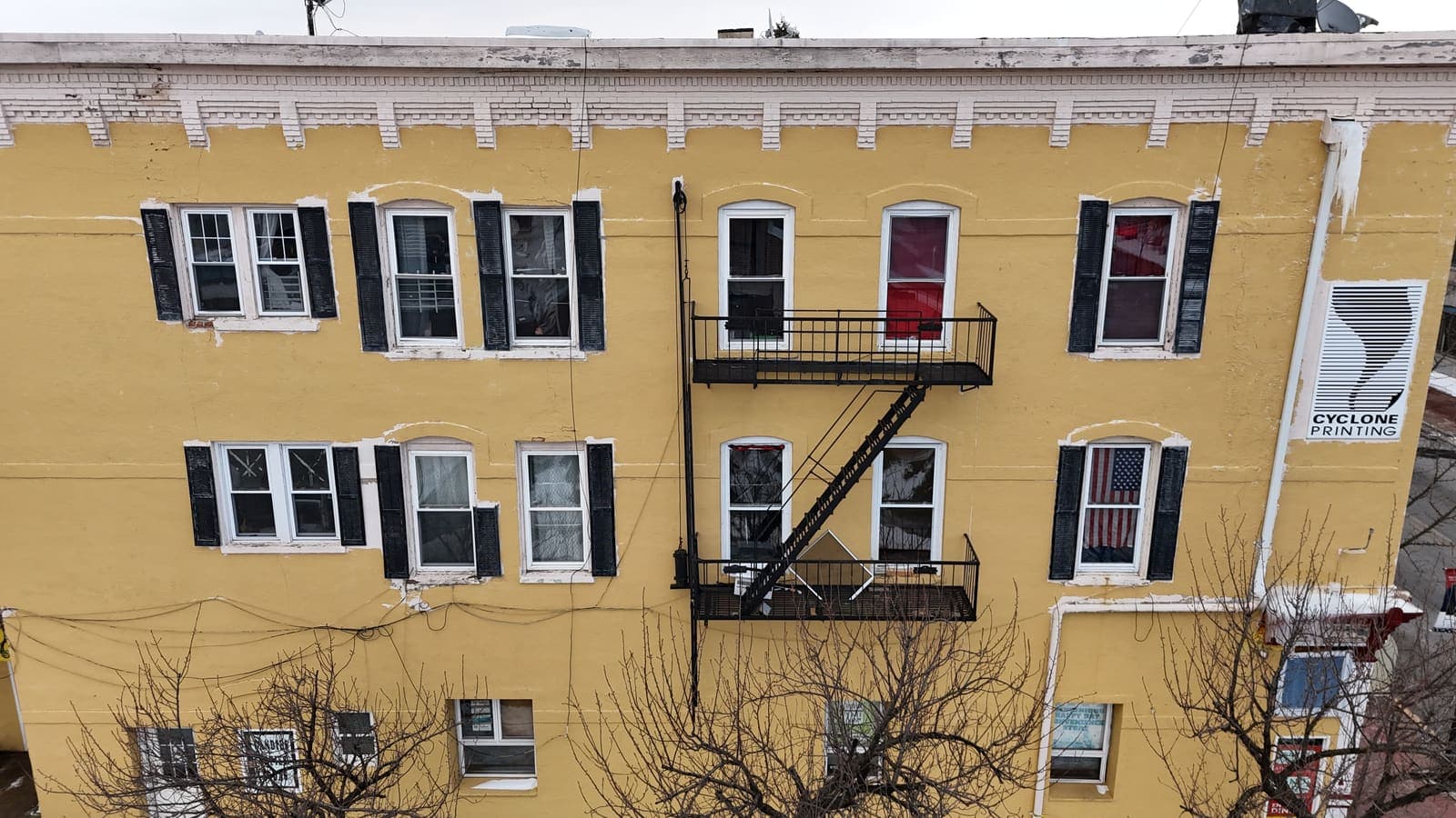 Drone field photograph, plate 022, 2026-02-03, New Jersey fire escape inspection by Oyster Fire Escape Inspections