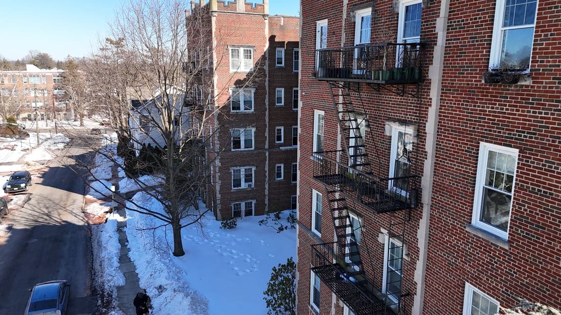 Drone field photograph, plate 033, 2026-02-05, New Jersey fire escape inspection by Oyster Fire Escape Inspections
