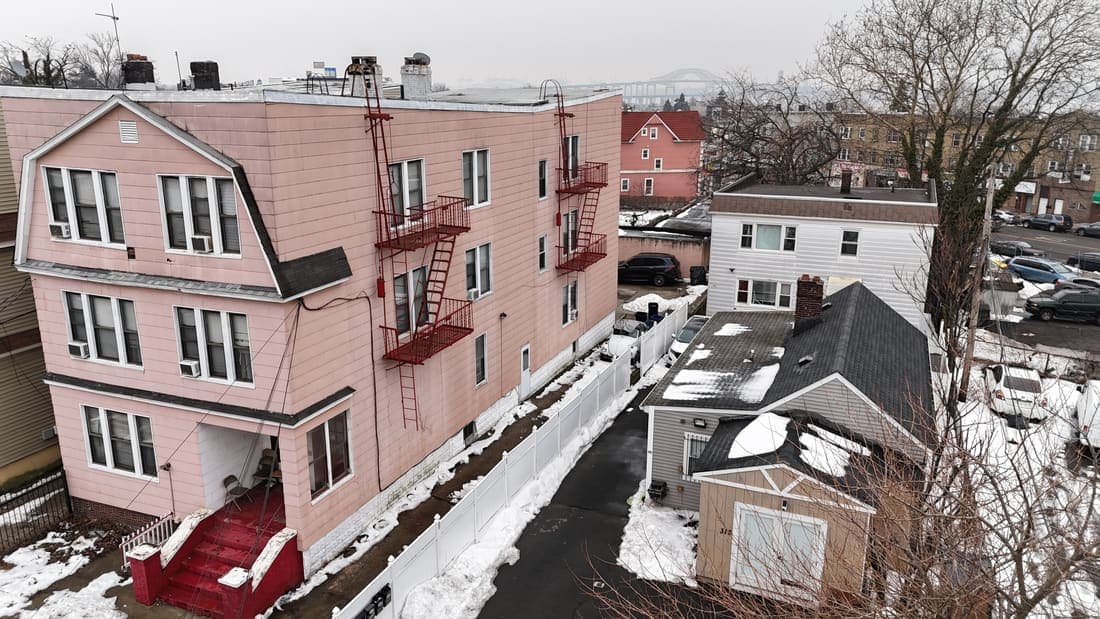 Drone field photograph, plate 038, 2026-02-18, New Jersey fire escape inspection by Oyster Fire Escape Inspections