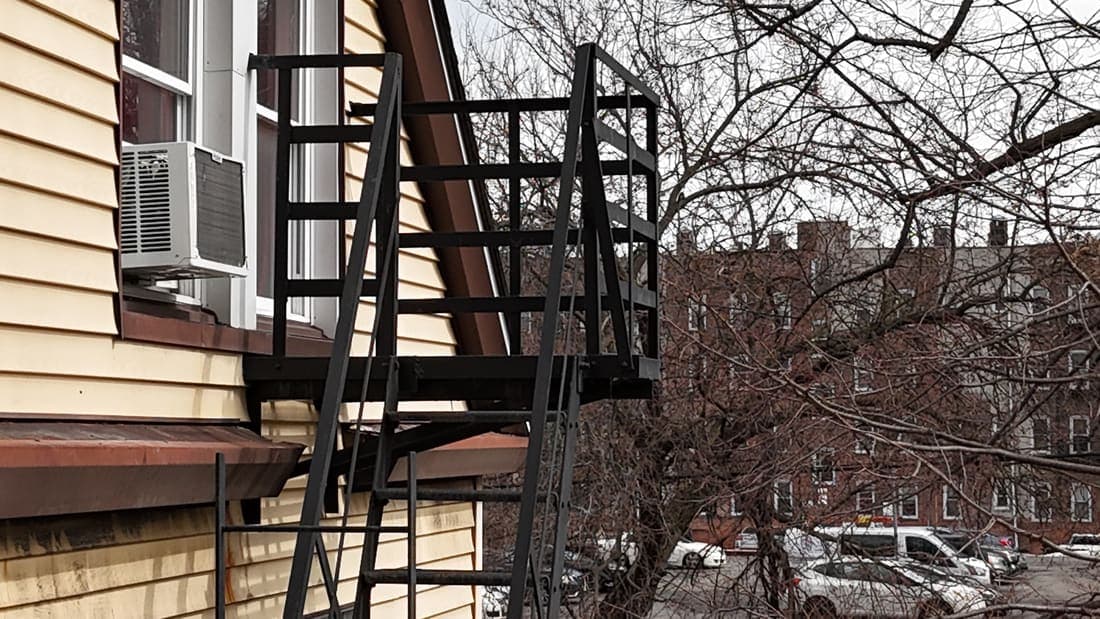 Drone field photograph, plate 040, 2026-03-08, New Jersey fire escape inspection by Oyster Fire Escape Inspections