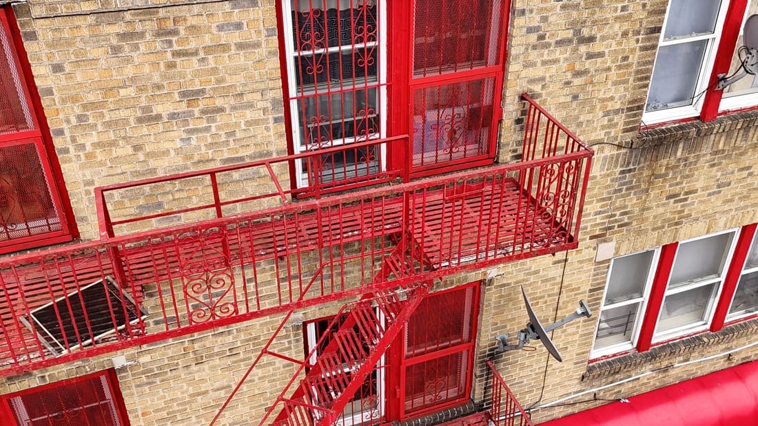 Drone field photograph, plate 054, 2026-03-13, New Jersey fire escape inspection by Oyster Fire Escape Inspections
