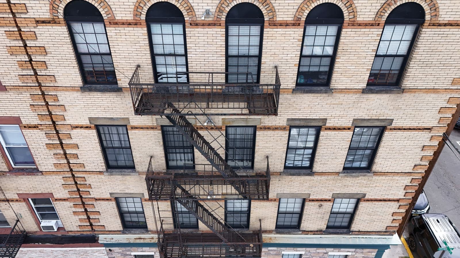 Drone field photograph, plate 063, 2026-03-18, New Jersey fire escape inspection by Oyster Fire Escape Inspections