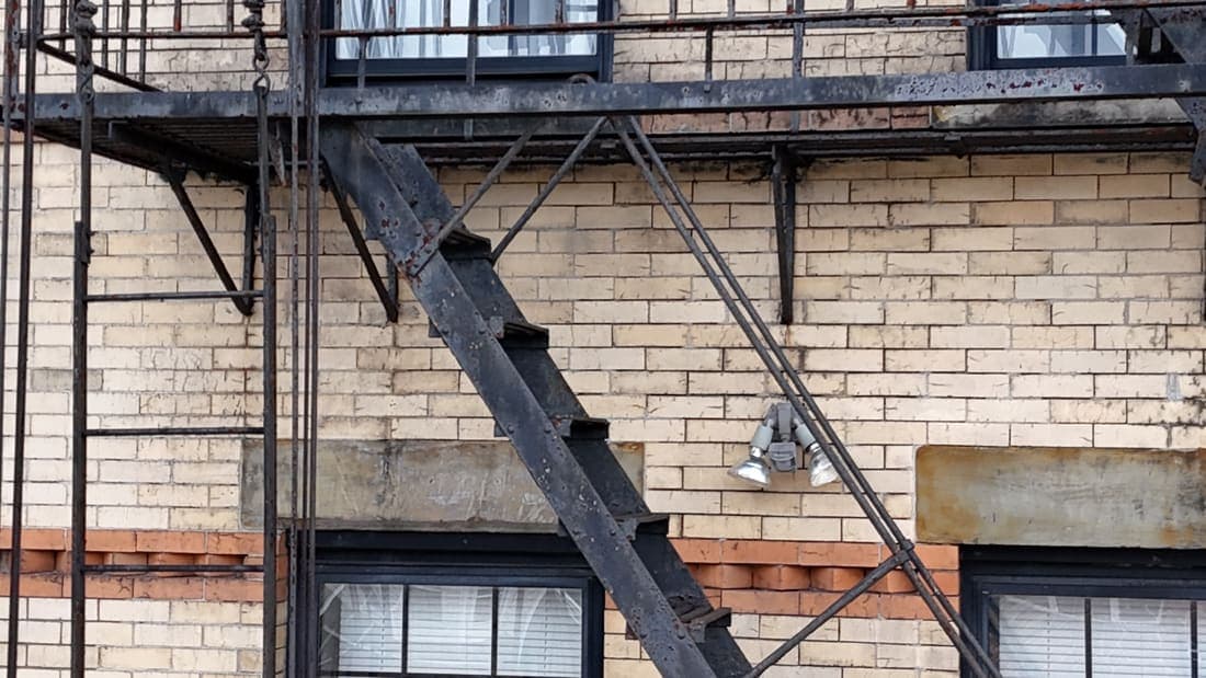 Drone field photograph, plate 065, 2026-03-18, New Jersey fire escape inspection by Oyster Fire Escape Inspections