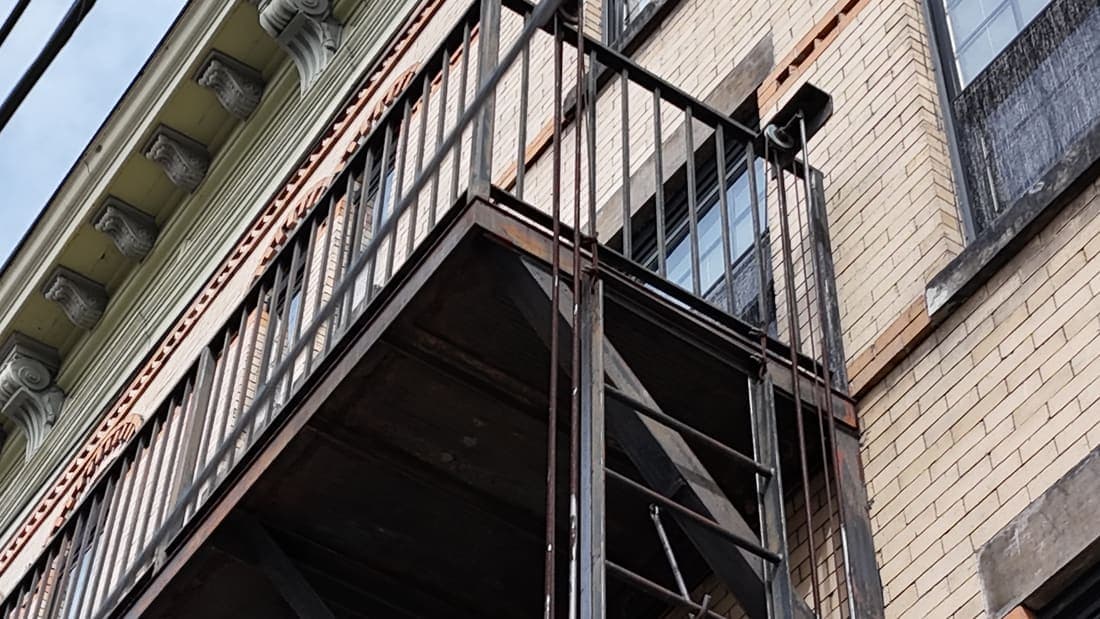 Drone field photograph, plate 068, 2026-03-18, New Jersey fire escape inspection by Oyster Fire Escape Inspections
