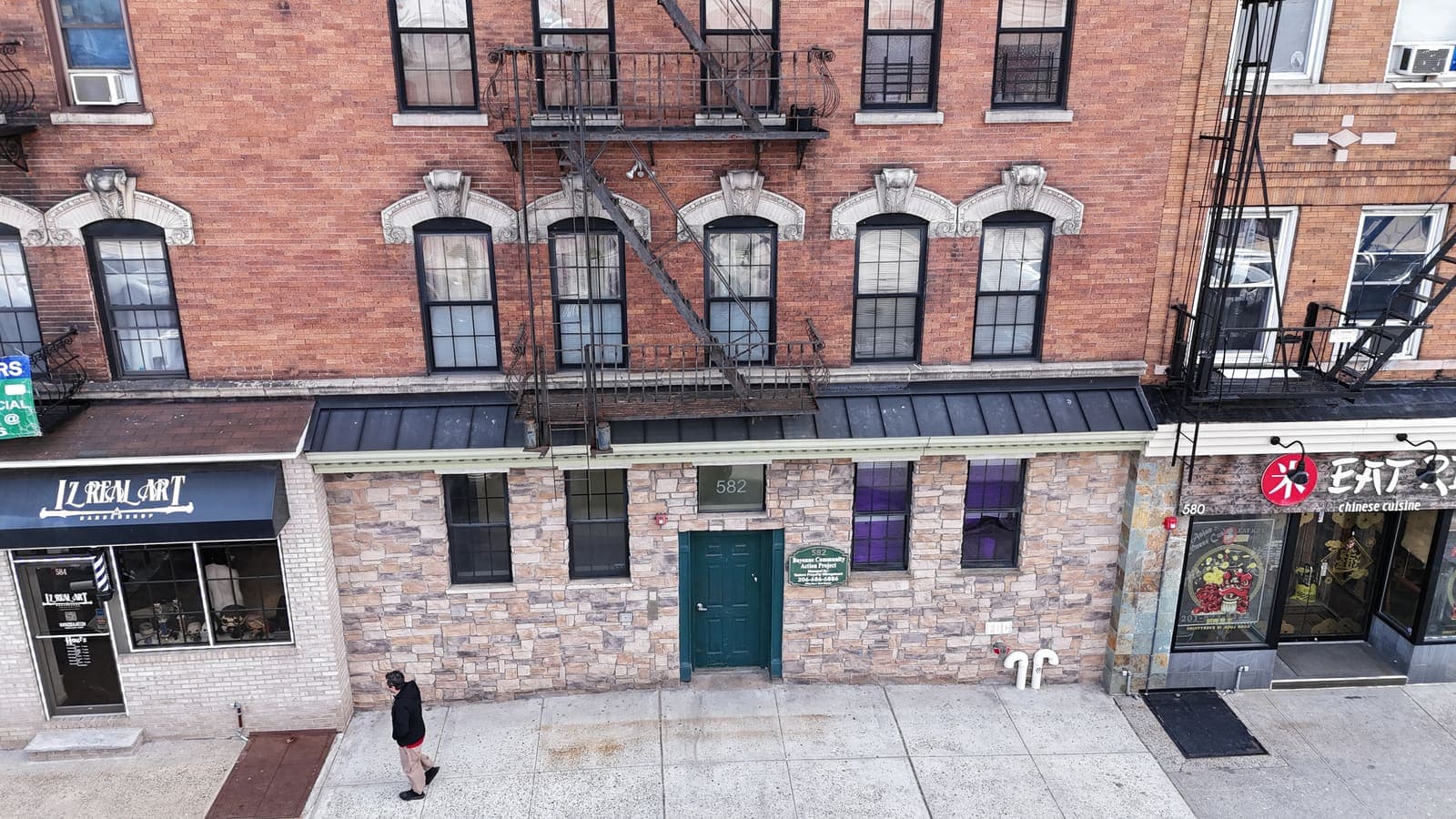 Drone field photograph, plate 077, 2026-03-18, New Jersey fire escape inspection by Oyster Fire Escape Inspections