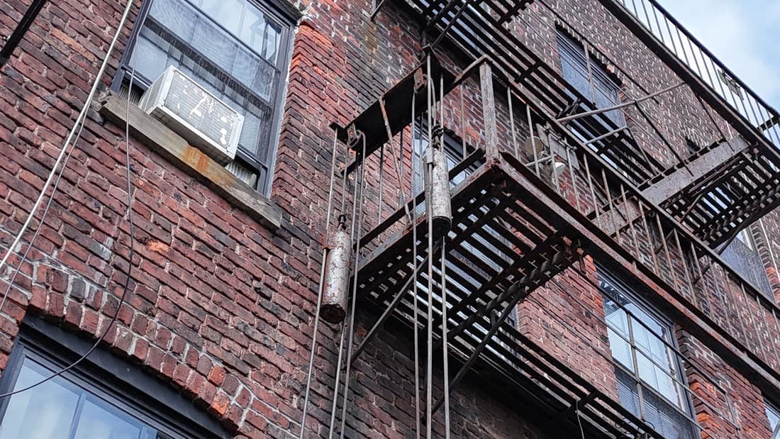 Drone field photograph, plate 079, 2026-03-18, New Jersey fire escape inspection by Oyster Fire Escape Inspections