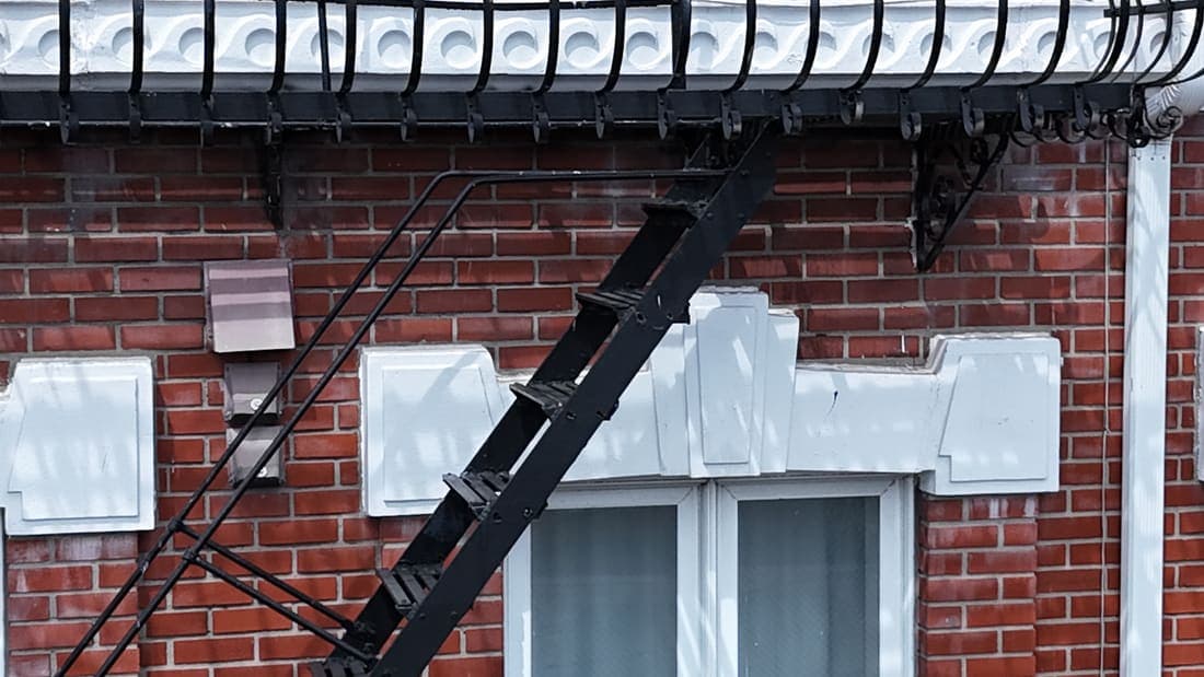 Drone field photograph, plate 094, 2026-04-15, New Jersey fire escape inspection by Oyster Fire Escape Inspections