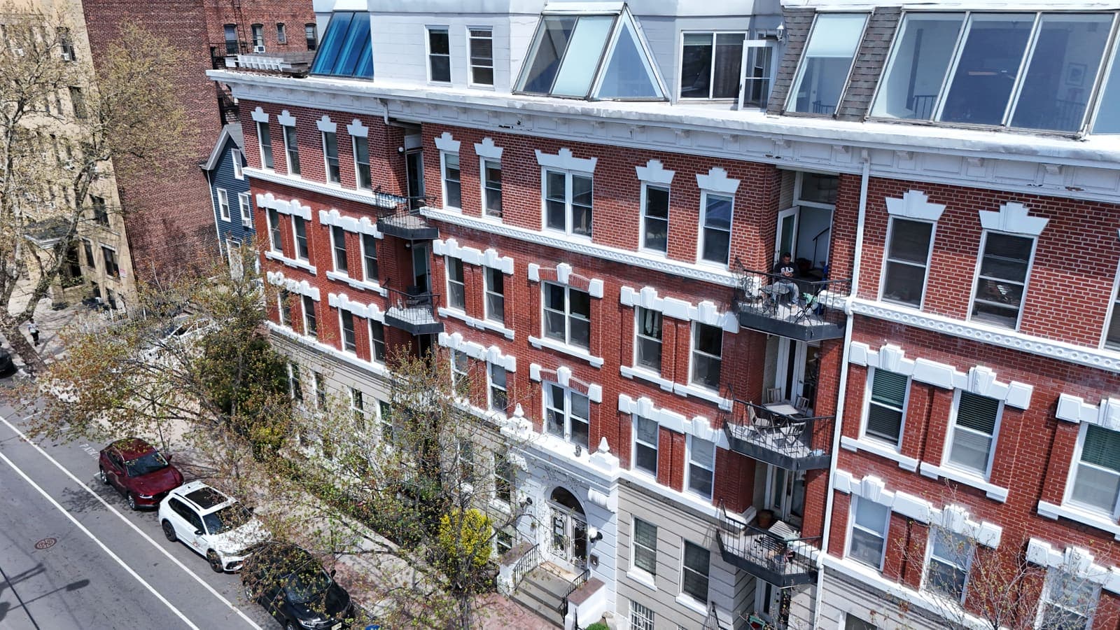 Drone field photograph, plate 098, 2026-04-15, New Jersey fire escape inspection by Oyster Fire Escape Inspections