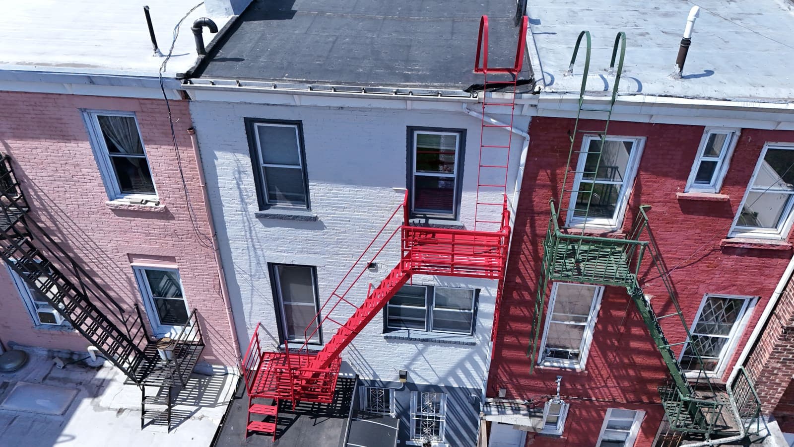 Drone field photograph, plate 099, 2026-04-15, New Jersey fire escape inspection by Oyster Fire Escape Inspections