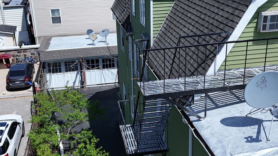 Drone field photograph, plate 108, 2026-04-23, New Jersey fire escape inspection by Oyster Fire Escape Inspections