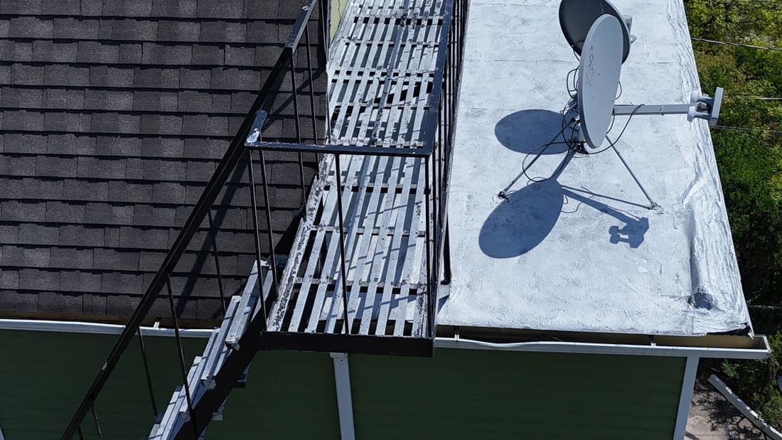 Drone field photograph, plate 109, 2026-04-23, New Jersey fire escape inspection by Oyster Fire Escape Inspections