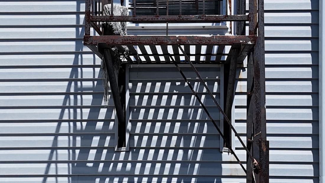Drone field photograph, plate 117, 2026-05-05, New Jersey fire escape inspection by Oyster Fire Escape Inspections