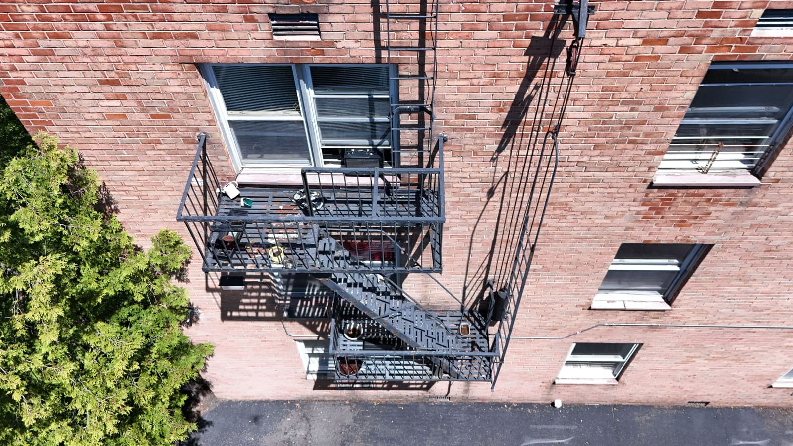 Drone field photograph, plate 118, 2026-05-07, New Jersey fire escape inspection by Oyster Fire Escape Inspections