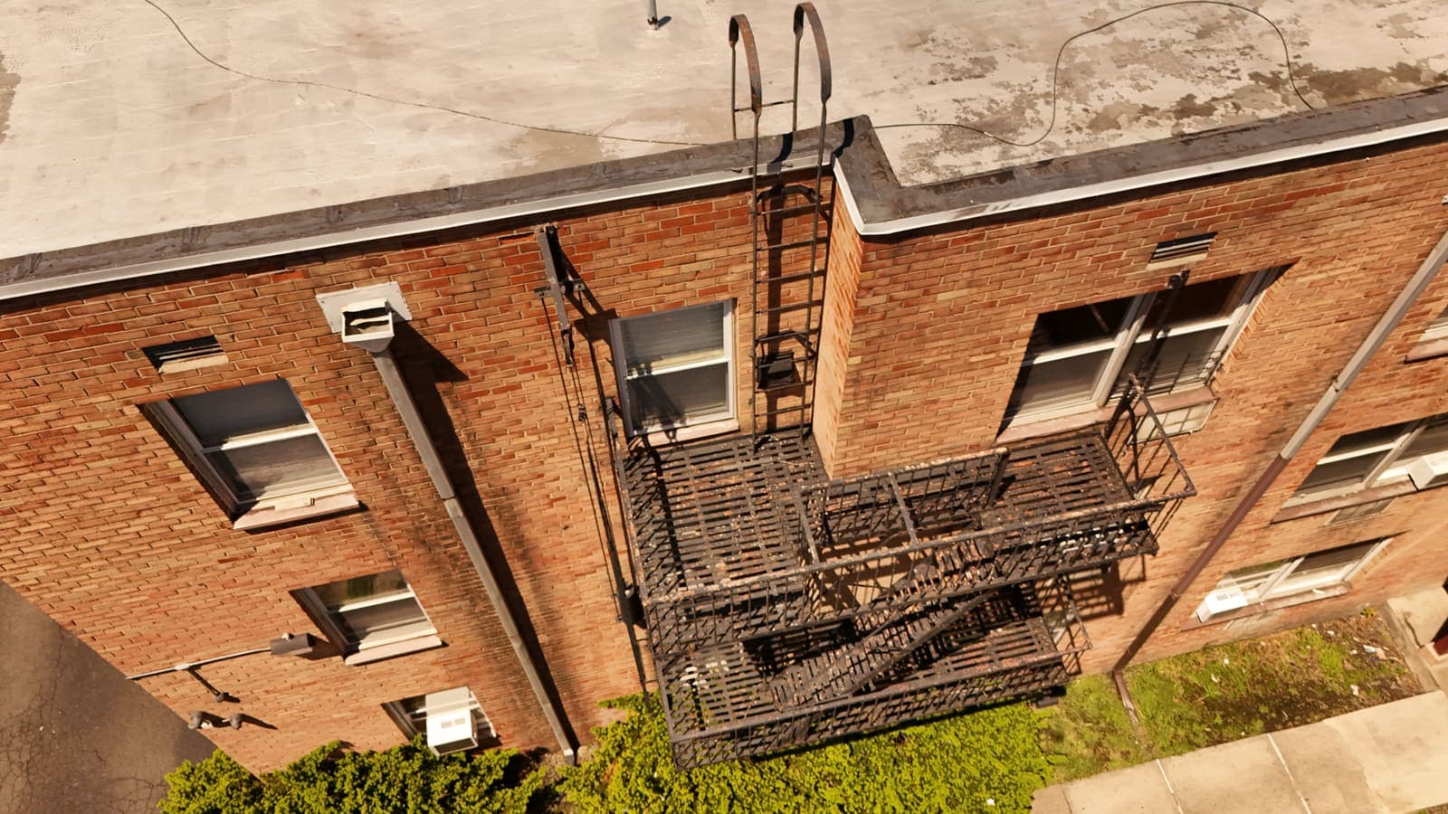 Drone field photograph, plate 120, 2026-05-07, New Jersey fire escape inspection by Oyster Fire Escape Inspections